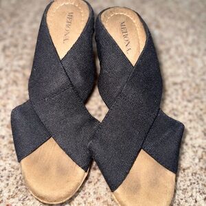 Merona Women’s Size 7 Black Criss Cross Cork Wedge Sandals